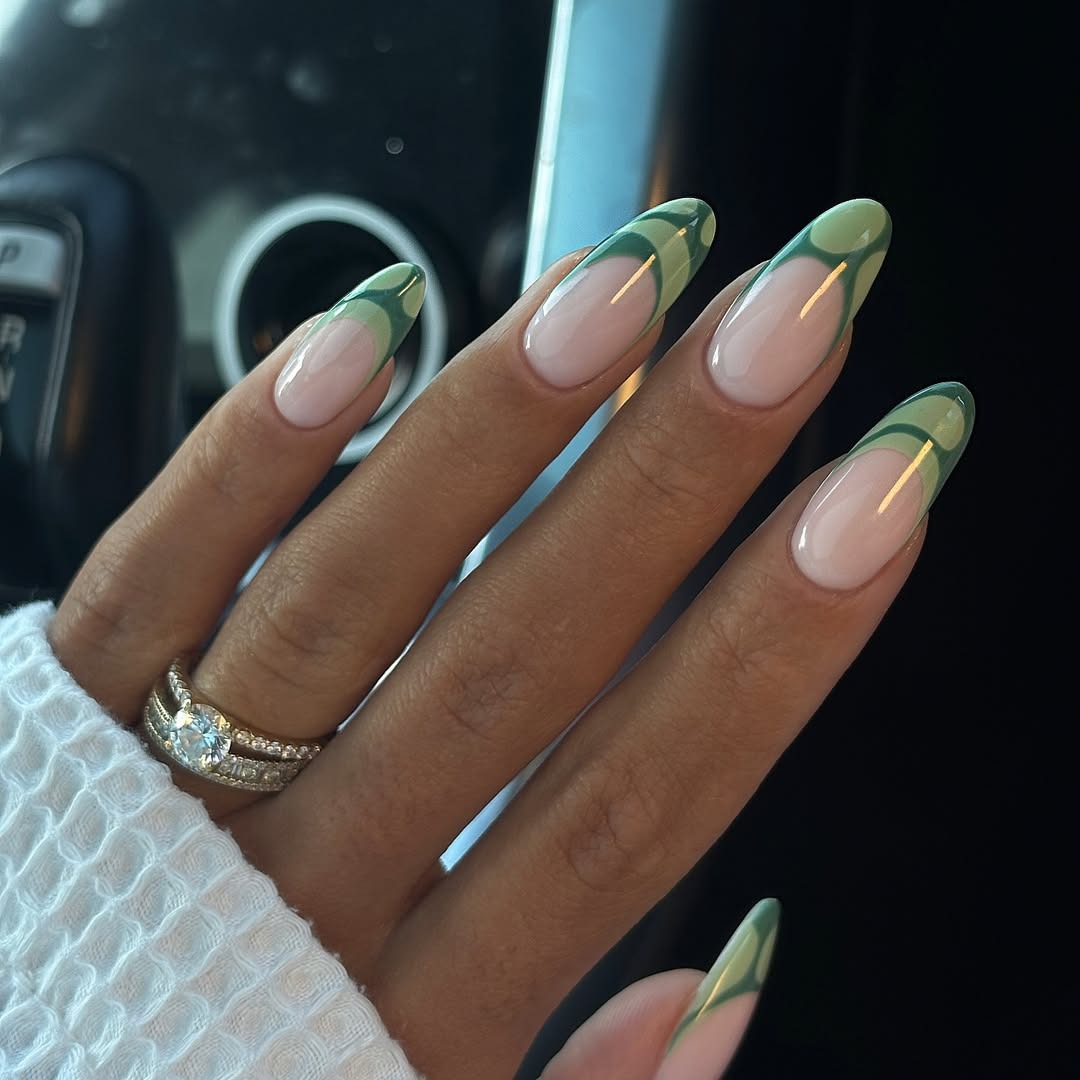 Green french tips with sage green details.