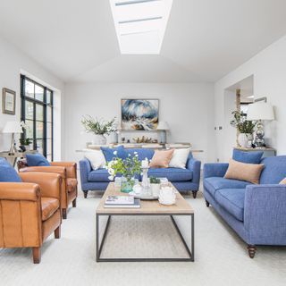Living room in modern extension with skylight