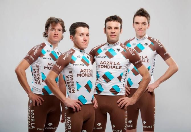 Carlos Betancur, Domenico Pozzovivo, Jean-Christophe Peraud and Romain Bardet with AG2R-La Mondiale's new kit