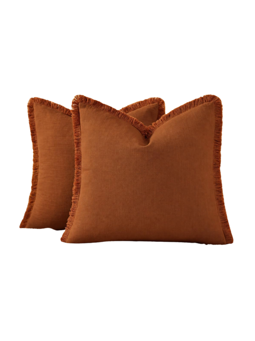 Linen Fringe Throw Pillow Covers, Set of 2