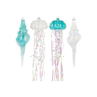 Busybee Glass Jellyfish and Seashells Ornaments 4pcs