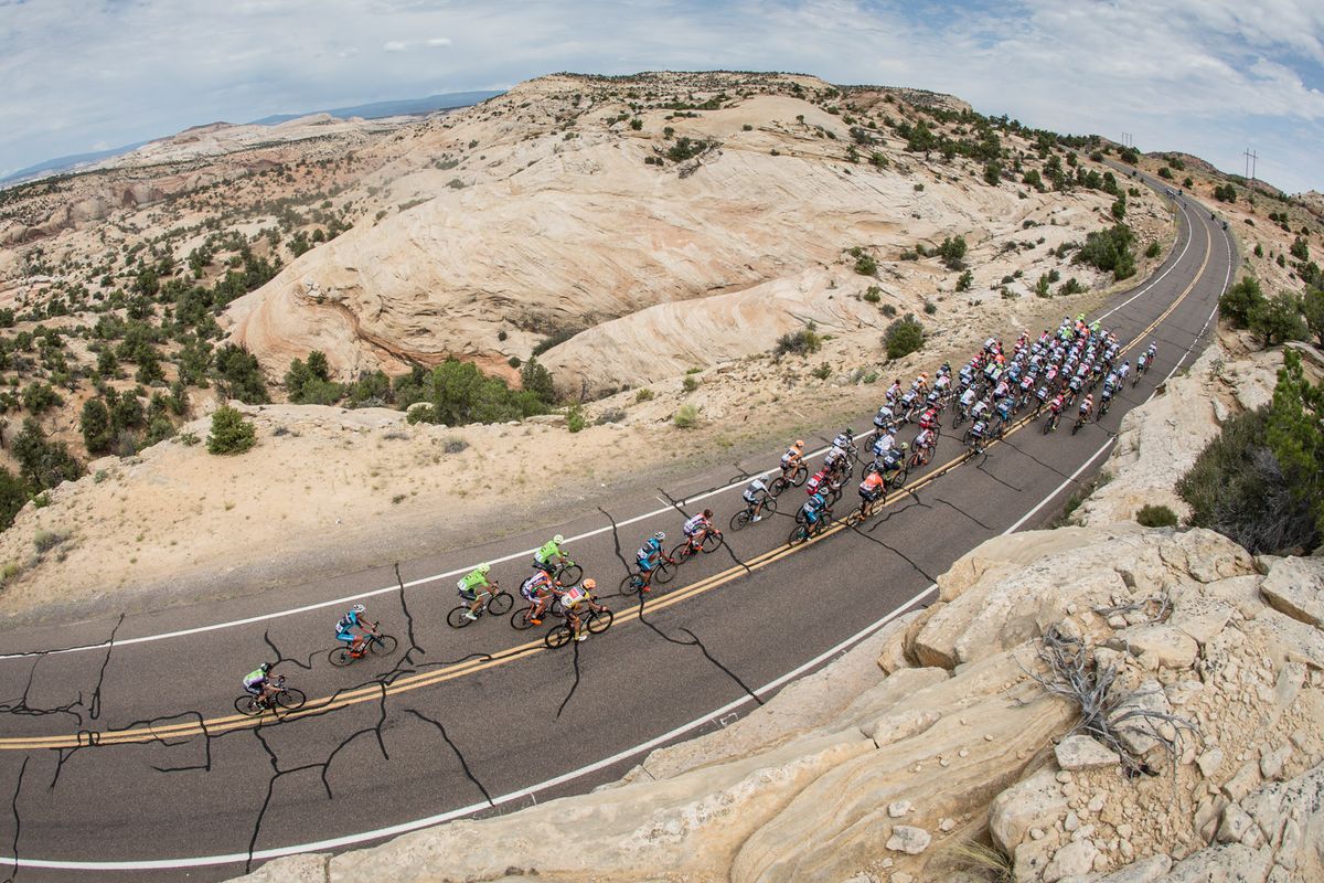 The peloton makes its way up Grand Staircase Escalante