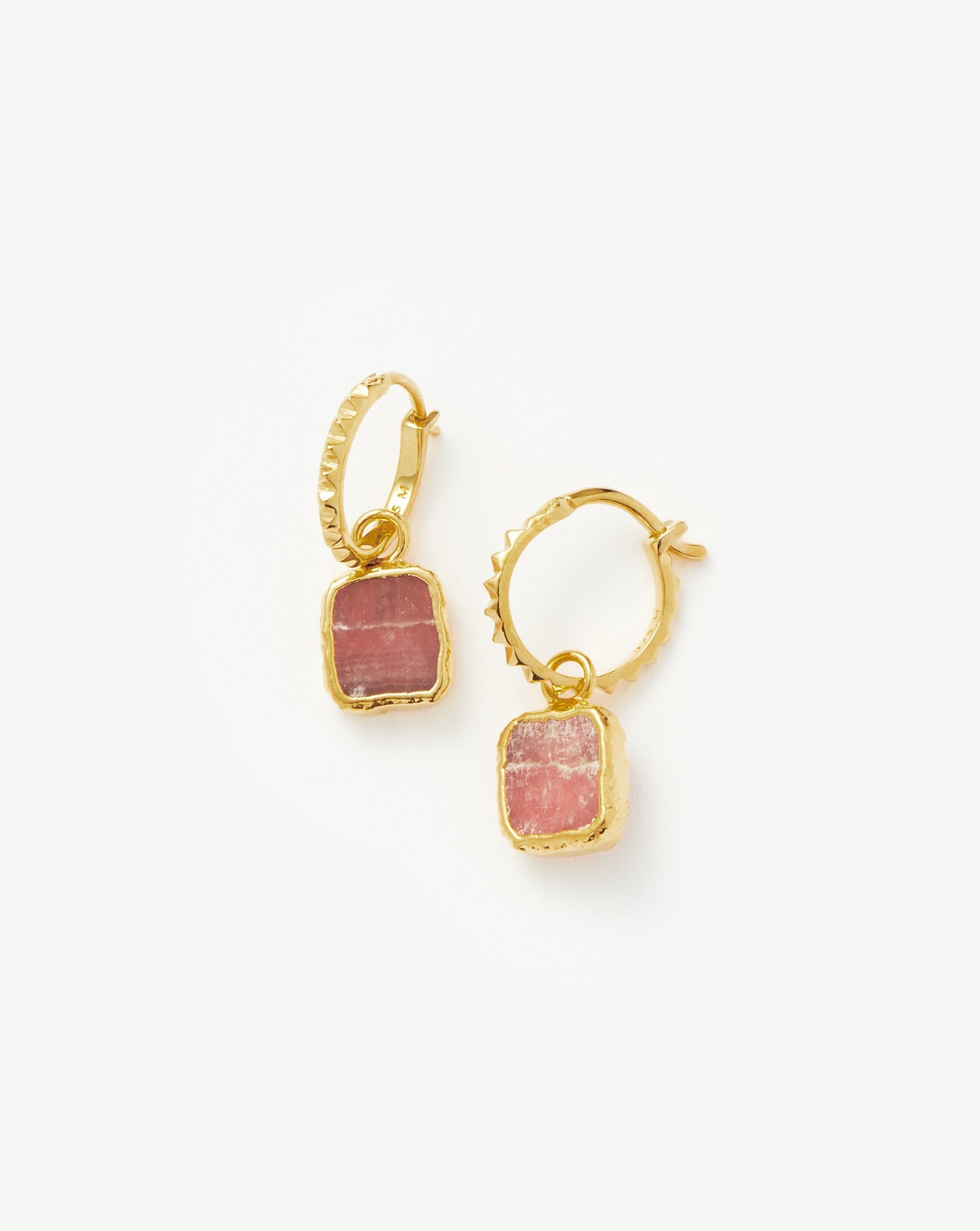 Mini Pyramid Charm Hoop Earrings | 18k Gold Vermeil/rhodochrosite - 18k Gold Vermeil/rhodochrosite