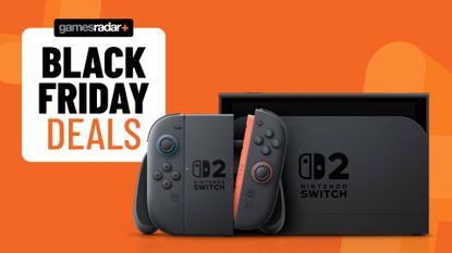 Image of the Switch 2 on an orange GamesRadar+ background.