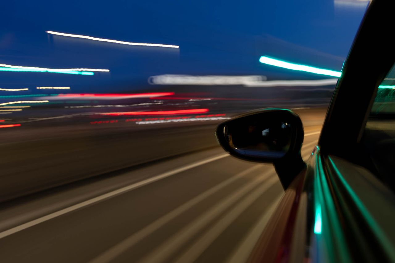 Light trails shot from a moving car