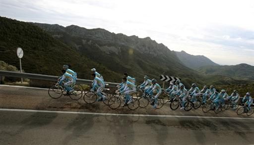 The Astana team puts in the miles at its Calpe, Spain training camp.
