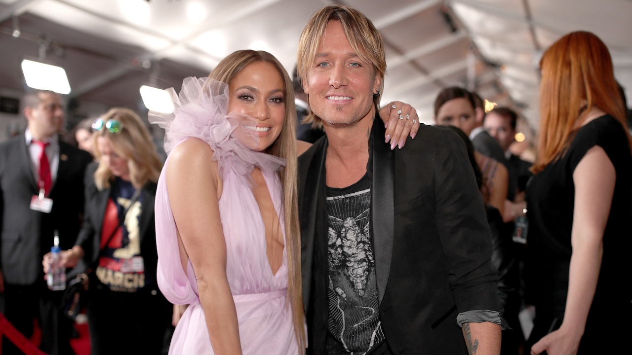 JLo and Keith Urban smiling at the 2017 Grammys