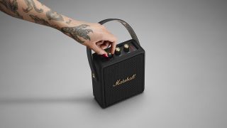 The Marshall Stockwell II Black And Brass Portable Wireless Speaker