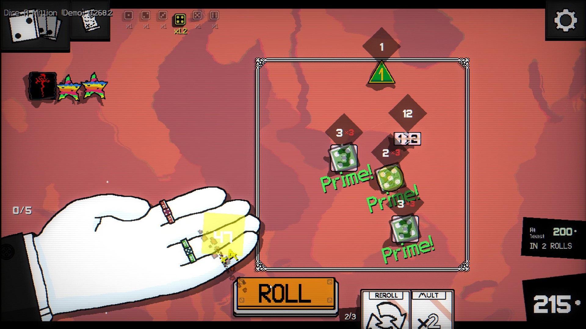 Rolling a selection of strange and colorful dice in Dice A Million