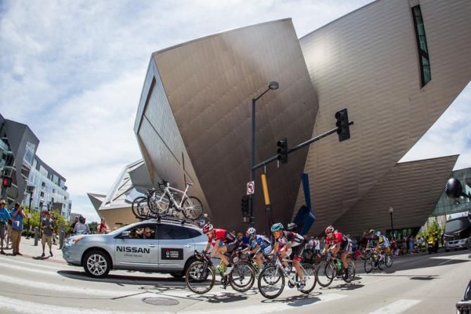 The breakaway passes by the Denver Art Museum.