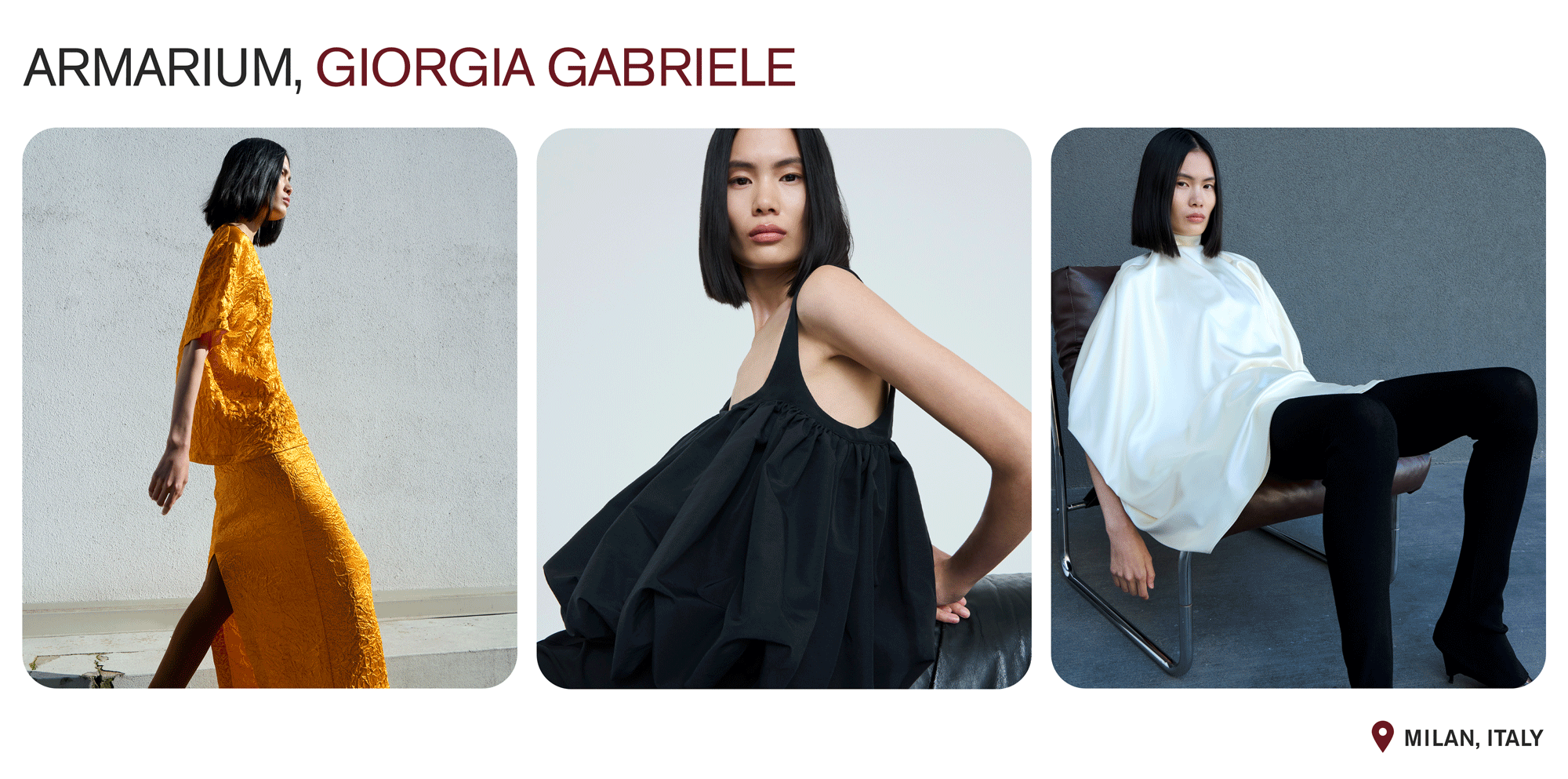 A collage showcasing collections by Armarium with the text: "Armarium, Giorgia Gabriele" and "Milan, Italy."