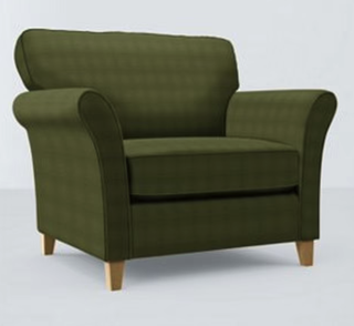 Green velvet John Lewis Charlotte II Snuggler armchair