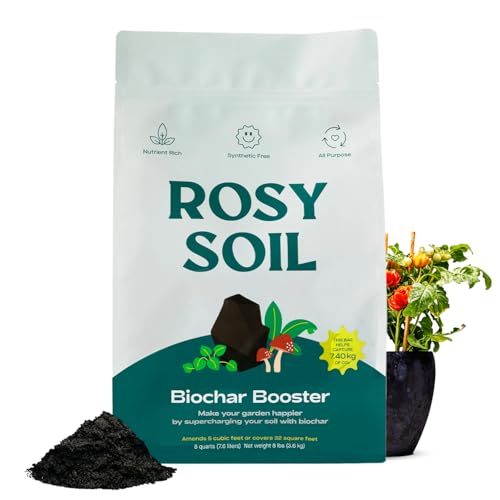 Rosy Soil Biochar Booster - Biochar Soil Amendment for Flowers and Vegetable Gardens - Horticultural Charcoal for Outdoor and Indoor Plants - Biochar Supplement for Potting Soil &amp;amp; Potting Mixes - 8qt