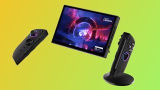 A promotional image of Lenovo's Legion Go 2 handheld gaming PC, with Valve's SteamOS natively installed.