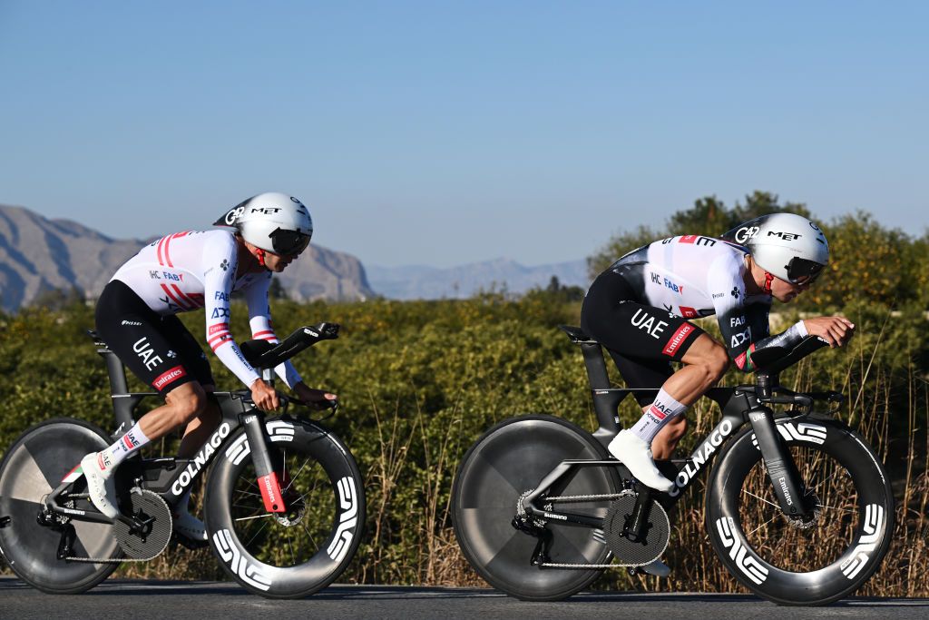 ORIHUELA SPAIN FEBRUARY 05 LR Brandon McNulty of The United States and Joao Almeida of Portugal and UAE Team Emirates XRG sprint during the 76th Volta a la Comunitat Valenciana 2025 Stage 1 a 343km stage from Orihuela to Orihuela on February 05 2025 in Orihuela Spain Photo by Szymon GruchalskiGetty Images