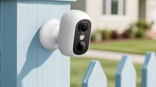 eufyCam C35 security camera mounted on fence post