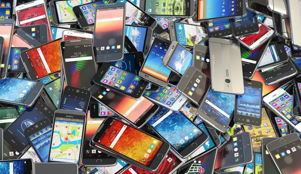 Pile of older smartphones.