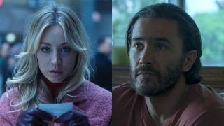 Cassie Bowden (Kaley Cuoco) looks ahead on The Flight Attendant, while Ben Davis (Tom Pelphrey) looks up on Ozark.