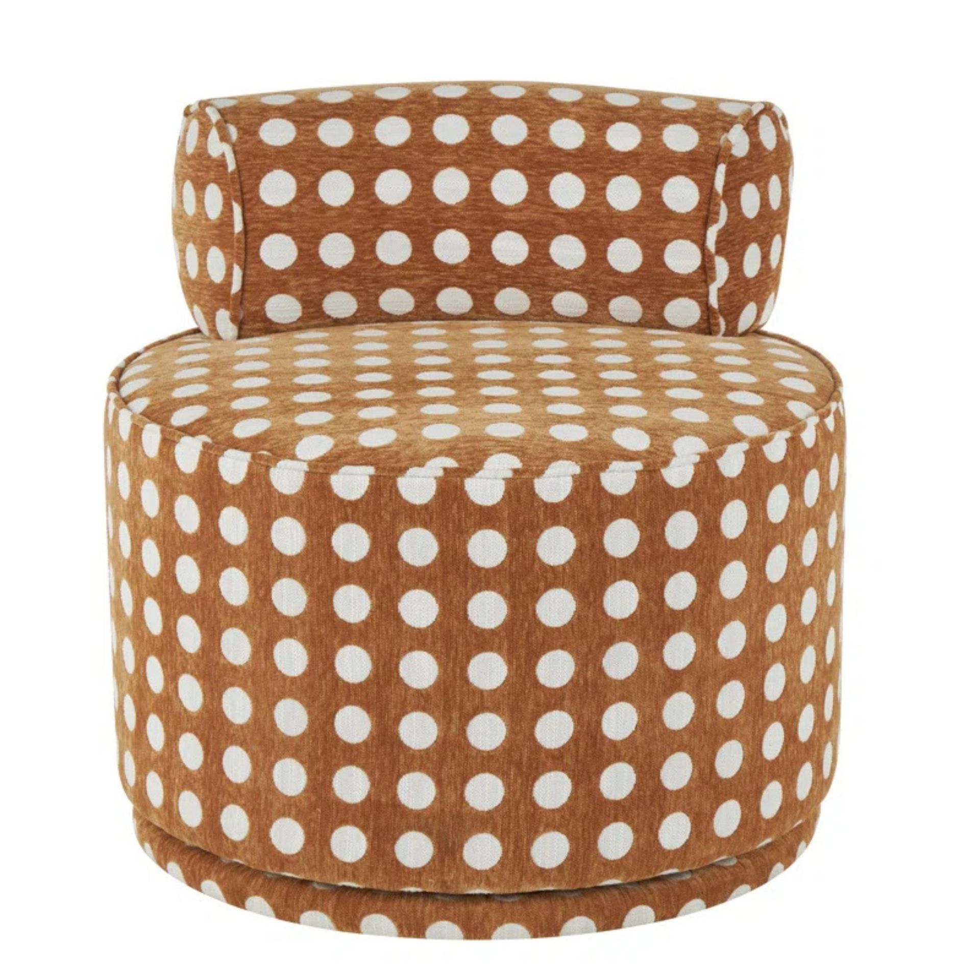 Wayfair, Herwig Polyester Round Swivel Boucle Brown Accent Chair with White Spots
