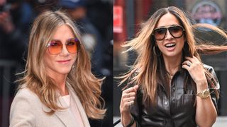 Jennifer Aniston and Myleene Klass wearing sunglasses trends 2024