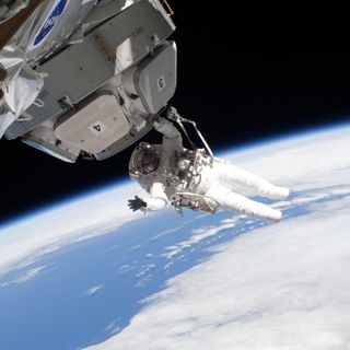 STS-130 EVA Outside the International Space Station Cupola