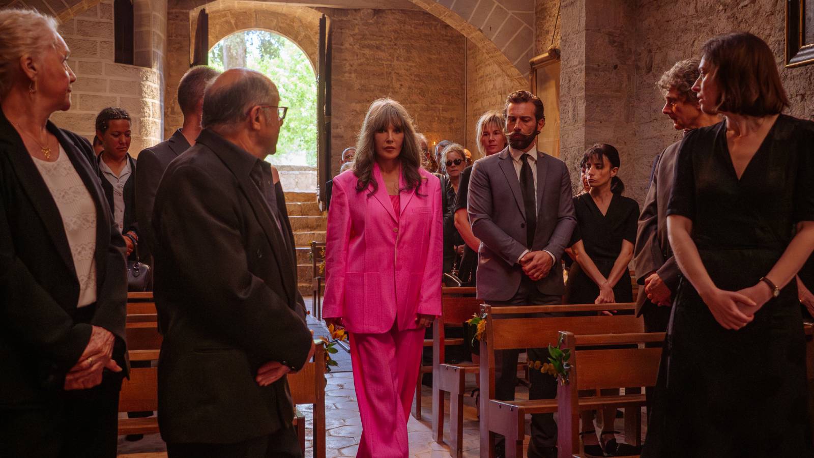 A church full of the congregation in Netflix's Under a Dark Sun.