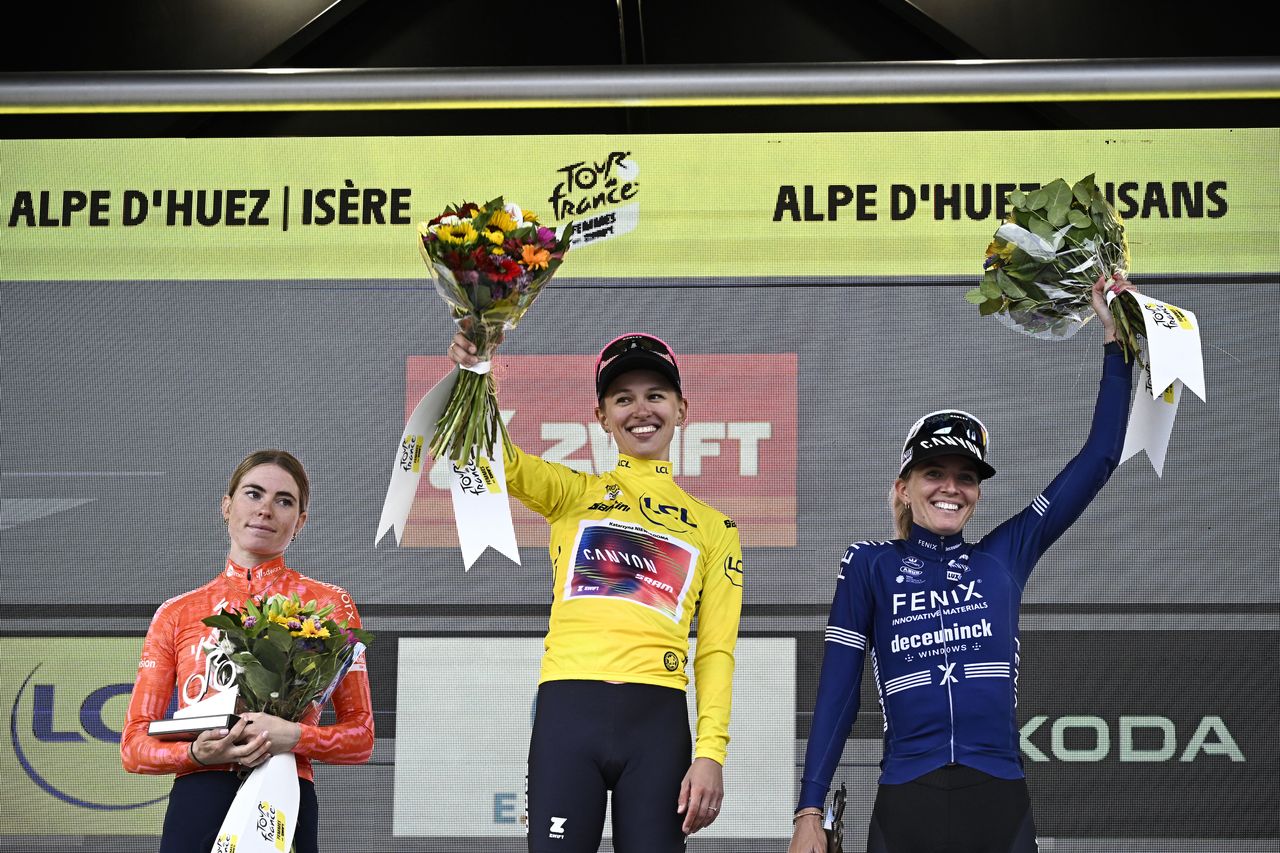 The podium of the 2025 Tour de France Femmes