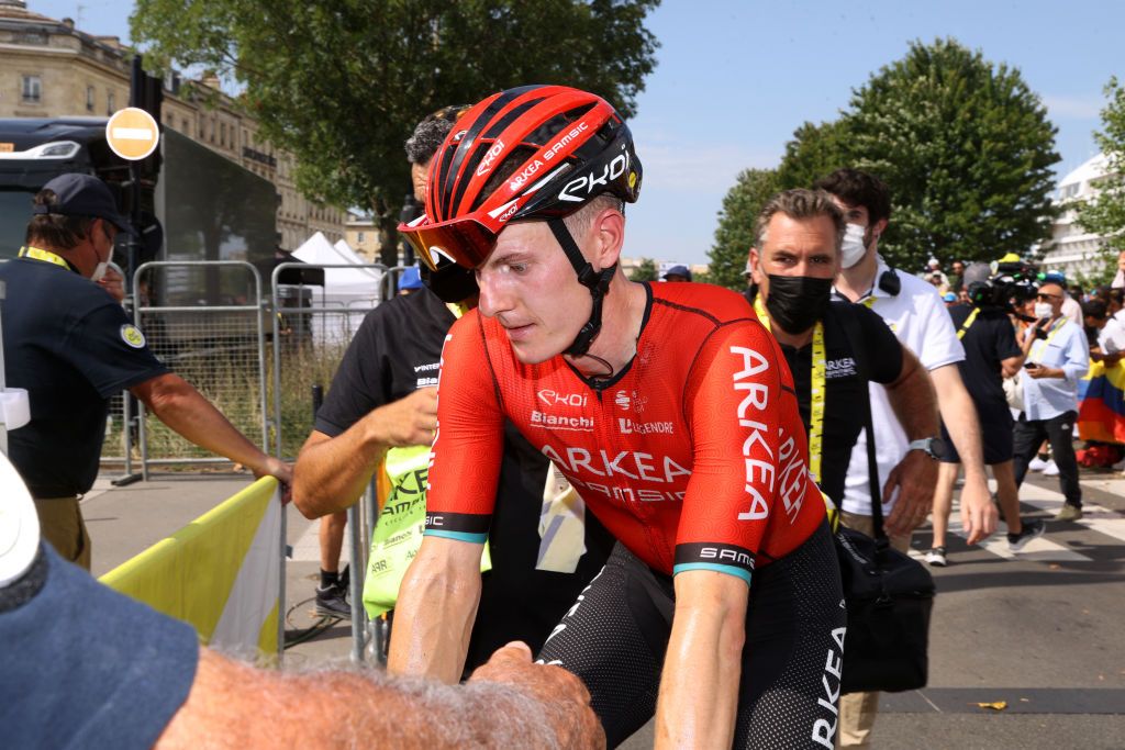 BORDEAUX FRANCE JULY 07 Simon Guglielmi of France and Team ArkaSamsic reacts after the stage seven of the 110th Tour de France 2023 a 1699km stage from Mont de Marsan to Bordeaux UCIWT on July 07 2023 in Bordeaux France Photo by Michael SteeleGetty Images