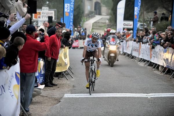 Jean-Christophe Peraud (AG2R La Mondiale) crosses the finish line in 2nd place.