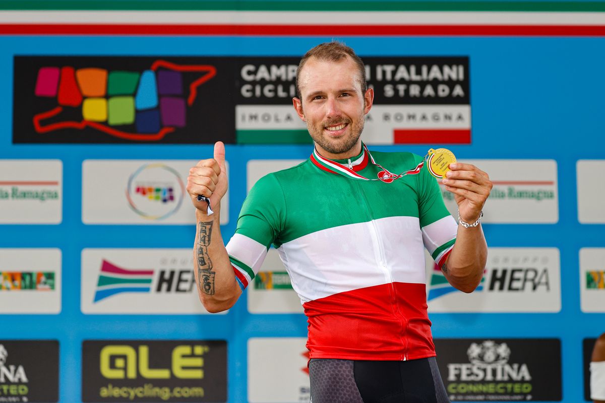 2021 Italian Road Championship Men Road Race BellariaIgea Marina Imola 2259 km 20062021 Sonny Colbrelli ITA Bahrain Victorious photo Luca BettiniBettiniPhoto2021