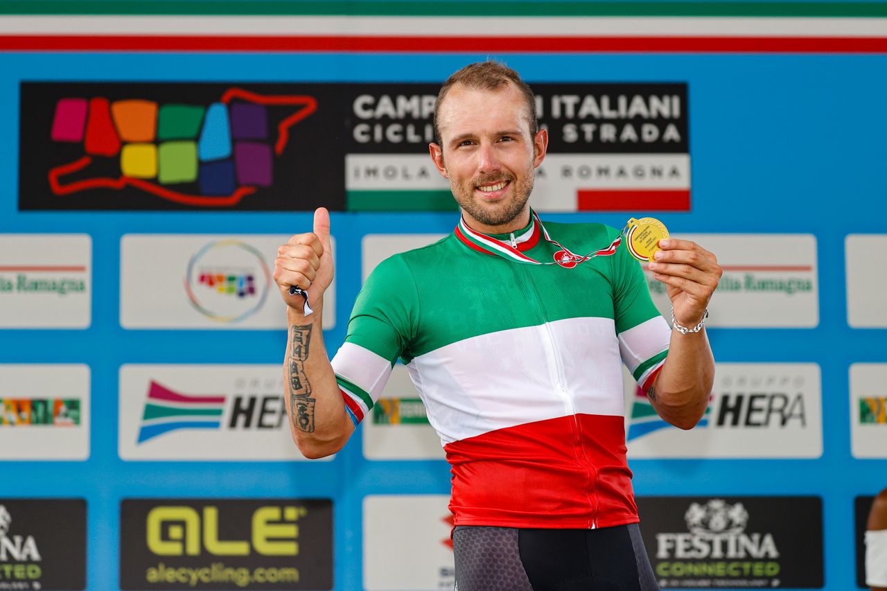 2021 Italian Road Championship Men Road Race BellariaIgea Marina Imola 2259 km 20062021 Sonny Colbrelli ITA Bahrain Victorious photo Luca BettiniBettiniPhoto2021