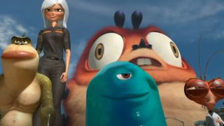 The monsters crew walking together in unity to kick some alien butt in Monsters vs. Aliens