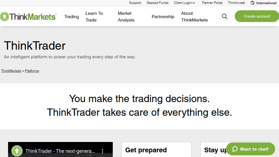 Website screenshot for ThinkTrader