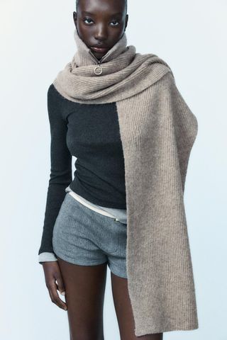 ZARA, Knit Scarf With Zippered Neckline