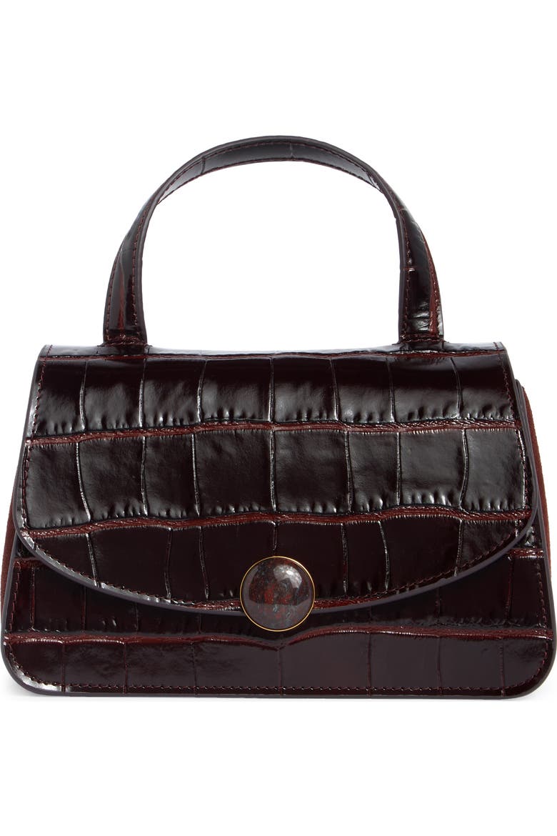 Flora Mini Croc Embossed Leather Top Handle Bag
