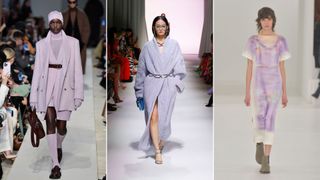 A composite of fall/winter fashion color trends 2023 lavender haze