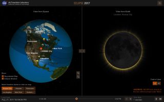 Total solar eclipse simulation for Kansas City, Missouri, at 11:30 a.m. on Aug. 21. 2017, using NASA's "Eyes on the Eclipse" app.