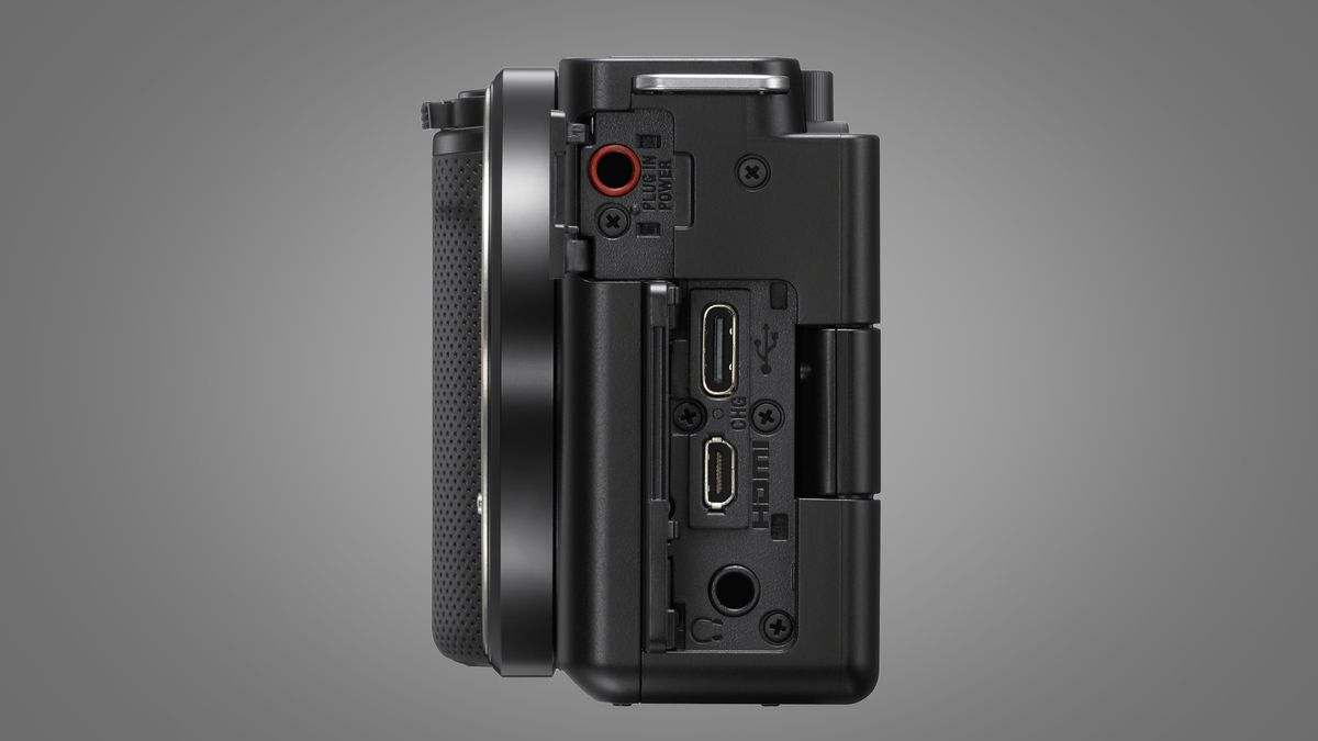 The side of the Sony ZV-E10 showing its ports