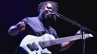 Tosin Abasi of Animals as Leaders performs during Swanfest at Heart Health Park on April 23, 2022 in Sacramento, California