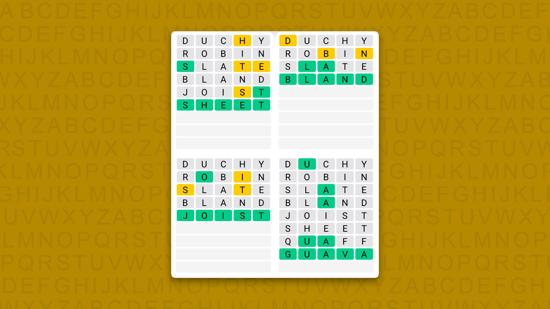 Quordle answers for game 1703 on a yellow background