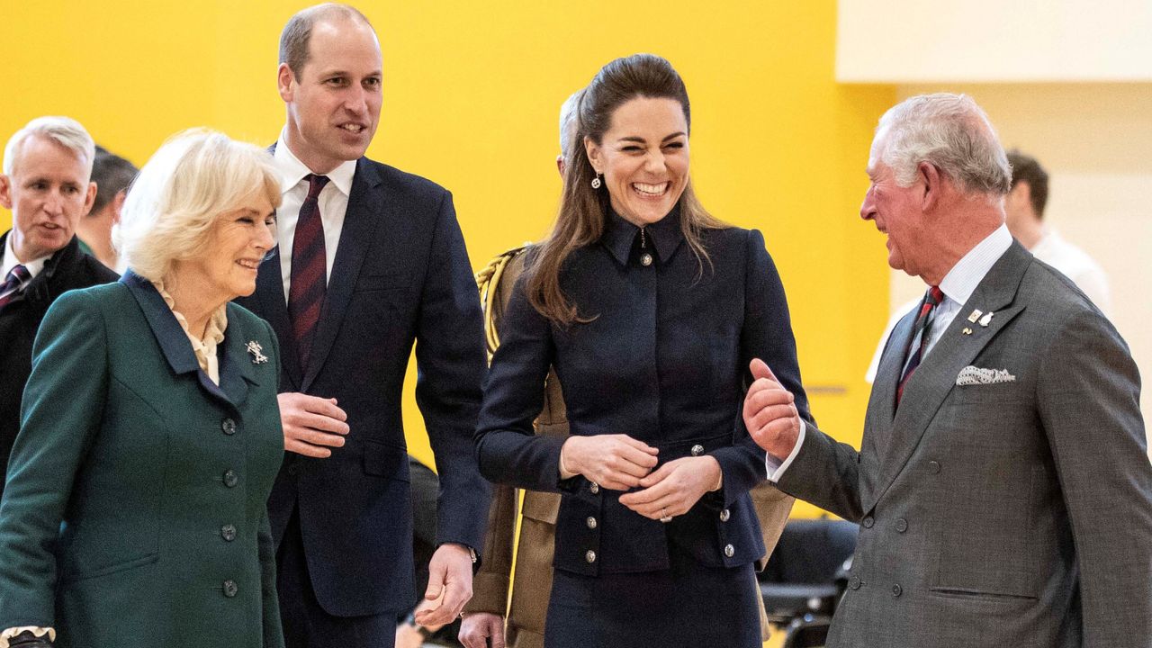 Britain&#039;s Prince William, Duke of Cambridge (3L) and his wife Britain&#039;s Catherine, Duchess of Cambridge (2R) talk with his father Britain&#039;s Prince Charles, Prince of Wales (R) and his wife Britain&#039;s Camilla, Duchess of Cornwall (2L) during their visit to the Defence Medical Rehabilitation Centre (DMRC) in Loughborough, central England on February 11, 2020