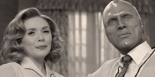 WandaVision Elizabeth Olsen and Paul Bettany black-and-white 1950s trailer screenshot Disney+ MCU Ma