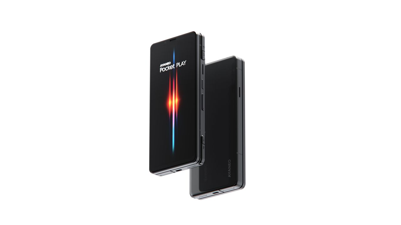 AYANEO Pocket PLAY in Black front and back angled render