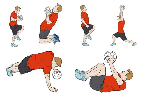 Illustration of man using football to exercise with