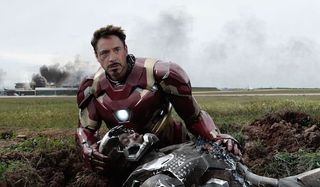 Robert Downey Jr as Iron Man and Don Cheadle as War Machine in Captain America: Civil War