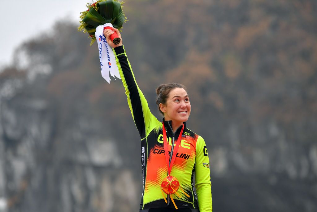 Chloe Hosking on the podium