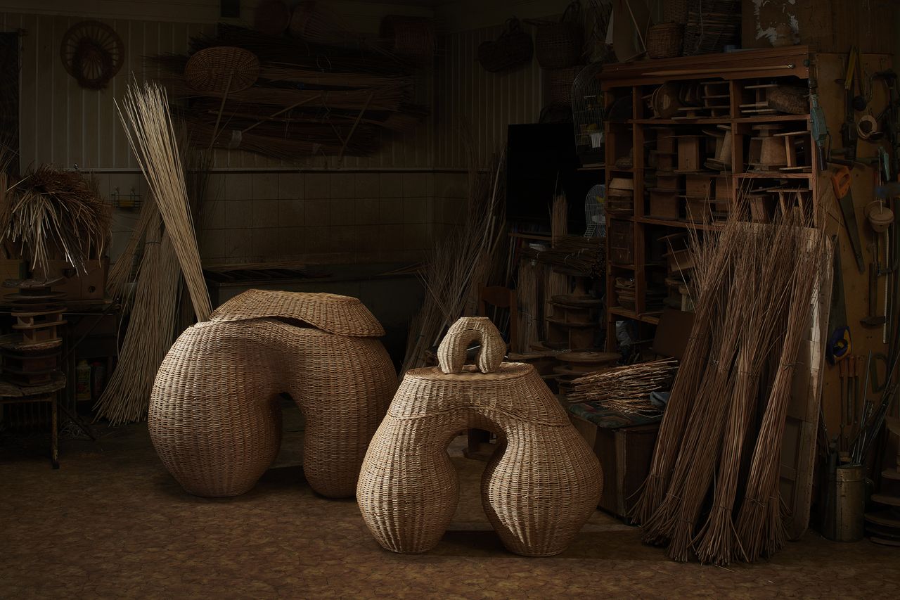 Bulbous woven furniture