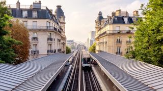 train lines between two buildings in Paris