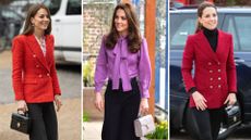 A composite of three pictures of the Princess of Wales carrying Aspinal Midi Mayfair bags