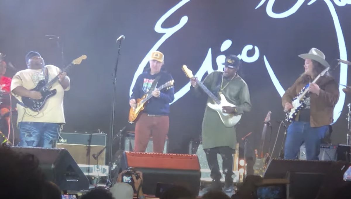 (from left) Christone &quot;Kingfish&quot; Ingram, Joe Bonamassa, Eric Gales and Marcus King perform onstage at the Bluesfest festival in Byron Bay, Australia